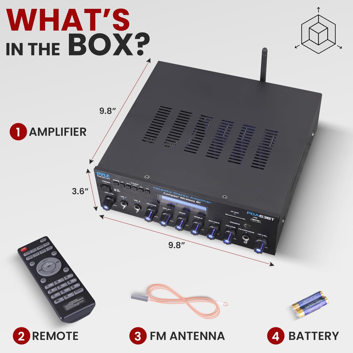 Pyle Wireless BT Stereo Amplifier LCD display providing clear status during playback