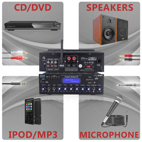 Pyle Wireless BT Stereo Amplifier mic inputs ready for karaoke and live performances