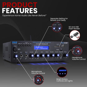 Pyle Wireless BT Stereo Amplifier remote control for convenient adjustments from afar