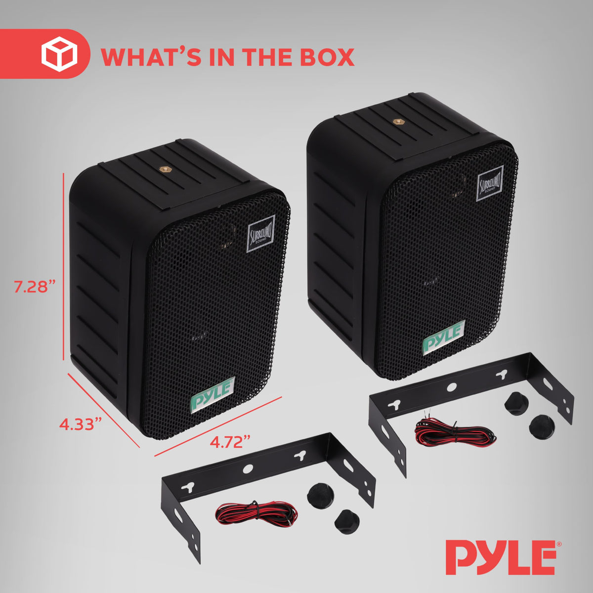 Pyle close-up of 3.5 inch woofer and 1 inch tweeter highlighting accurate mids and crisp highs