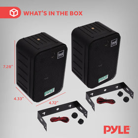 Pyle close-up of 3.5 inch woofer and 1 inch tweeter highlighting accurate mids and crisp highs