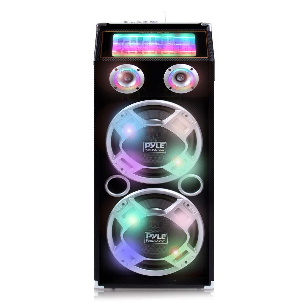 Pyle WPA speaker back panel with USB, SD, AUX, and mic inputs for versatile playback.