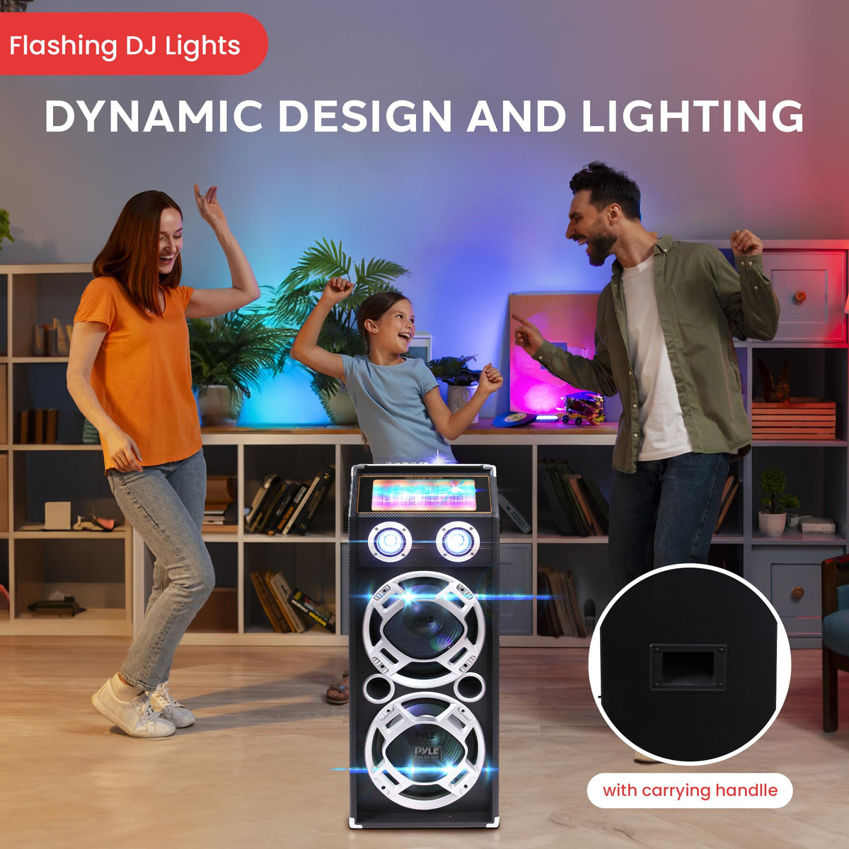 Pyle WPA speaker DJ lights illustrating party ambiance and visual energy.