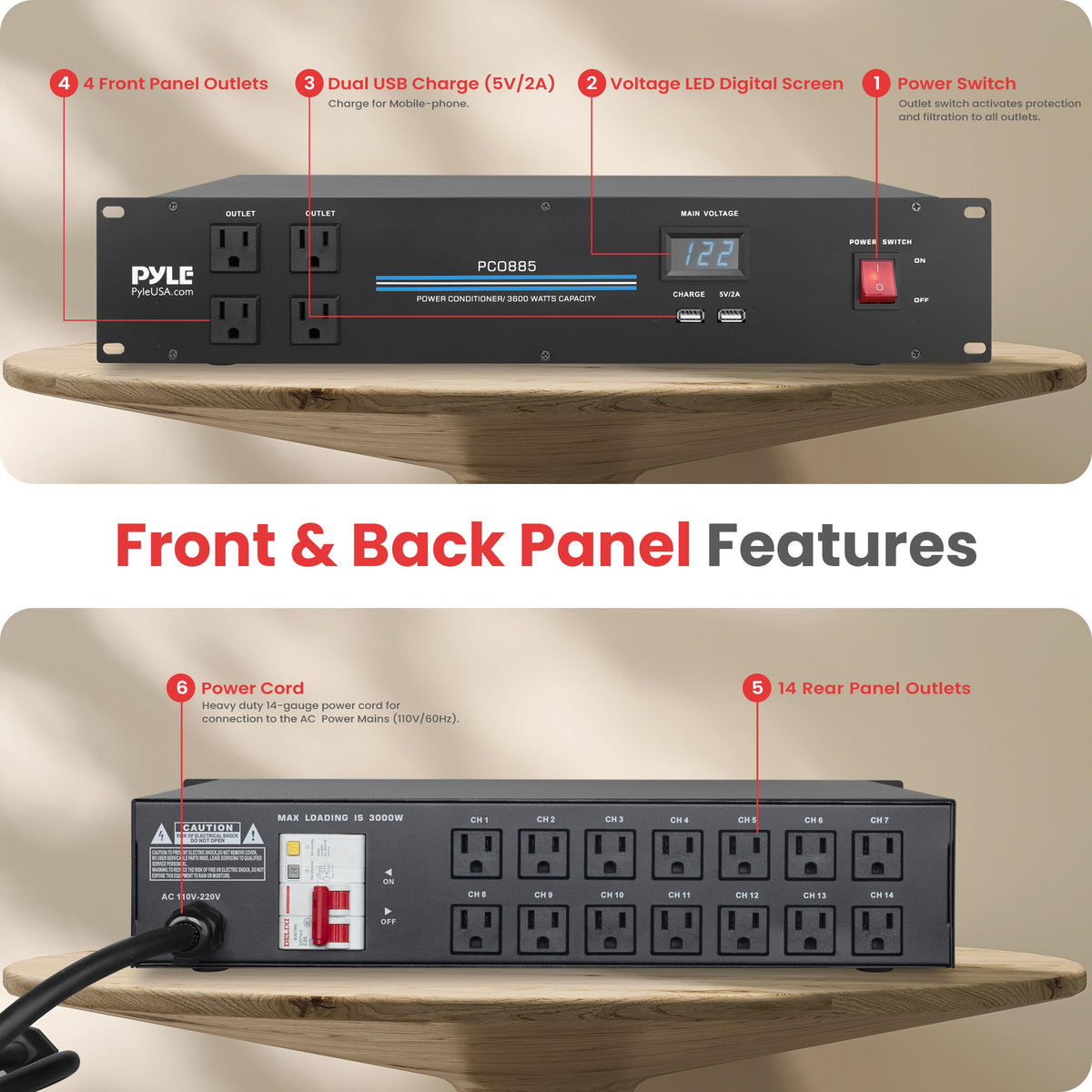 Close-up of PylePro master switch highlighting quick power shutdown benefit