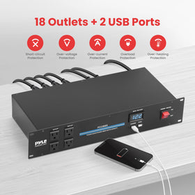 PylePro rear outlet array with 14 sockets for tidy rack equipment connections
