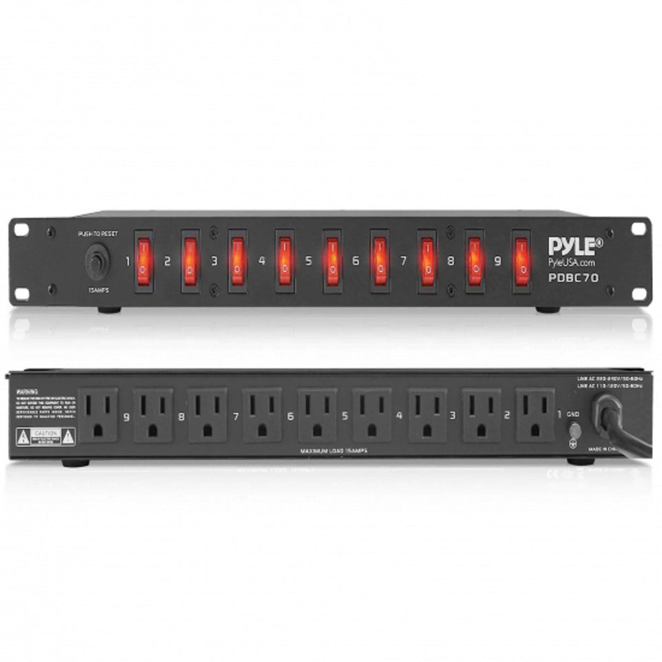 PylePro PDBC70 front switches illuminate for quick power control during productions
