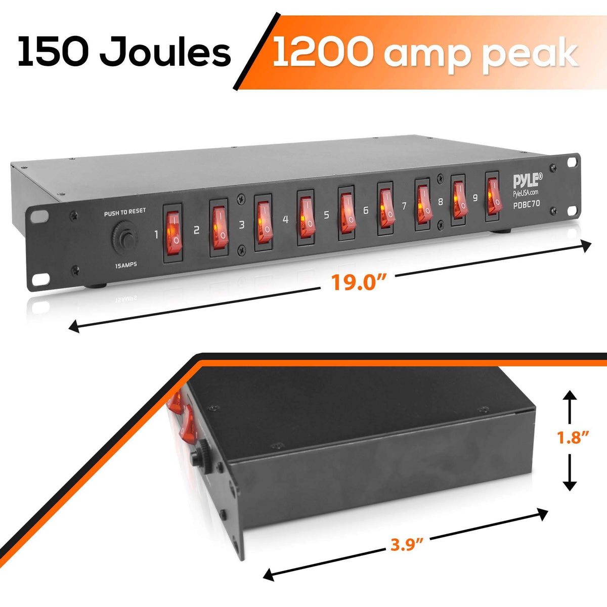 PylePro PDBC70 rear outlets organized for clean cable management in studios