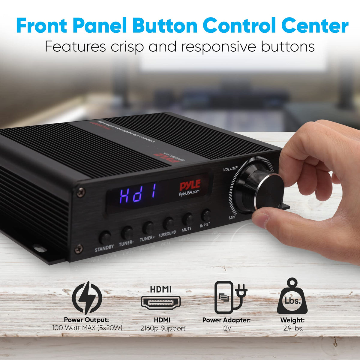 PyleUSA spring-loaded speaker terminals for secure hookup.
