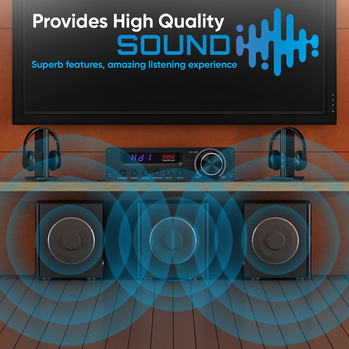 PyleUSA RCA subwoofer output for enhanced bass.