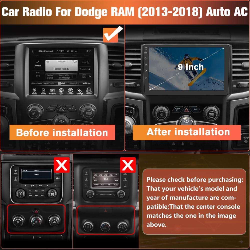 Pyniro Dodge RAM 9-inch head unit during dashboard installation layout