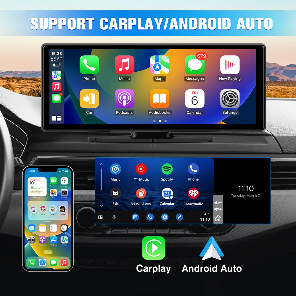 Pyniro portable CarPlay screen showing 1080P rear backup camera for parking