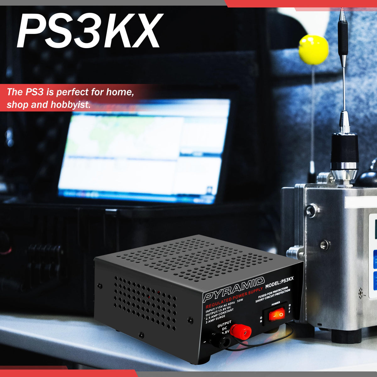 Pyramid PS3KX powering electronics on a workbench for practical testing