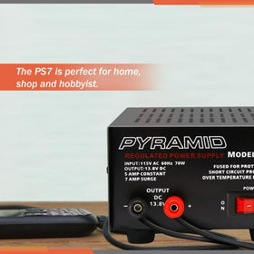 Pyramid PS7KX specification label view showing voltage and amperage information for clarity