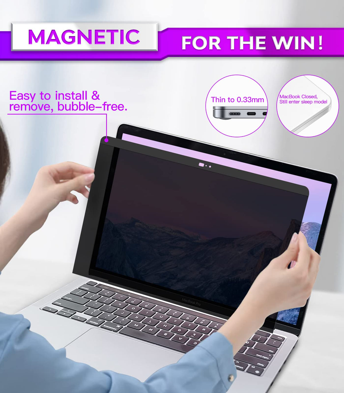 PYS MacBook Air privacy screen magnetic attachment enables quick on off
