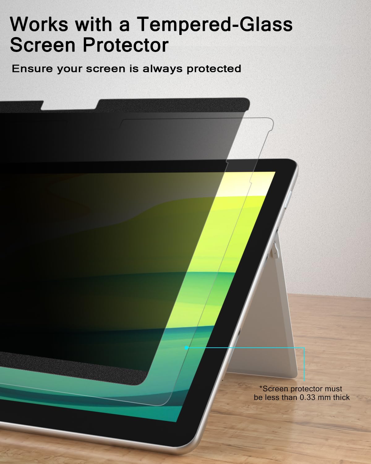 PYS anti-glare matte privacy screen reduces reflections during work