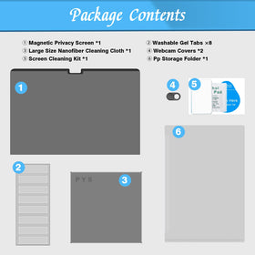 PYS unboxed contents showing screen, covers, and cleaning cloth benefit