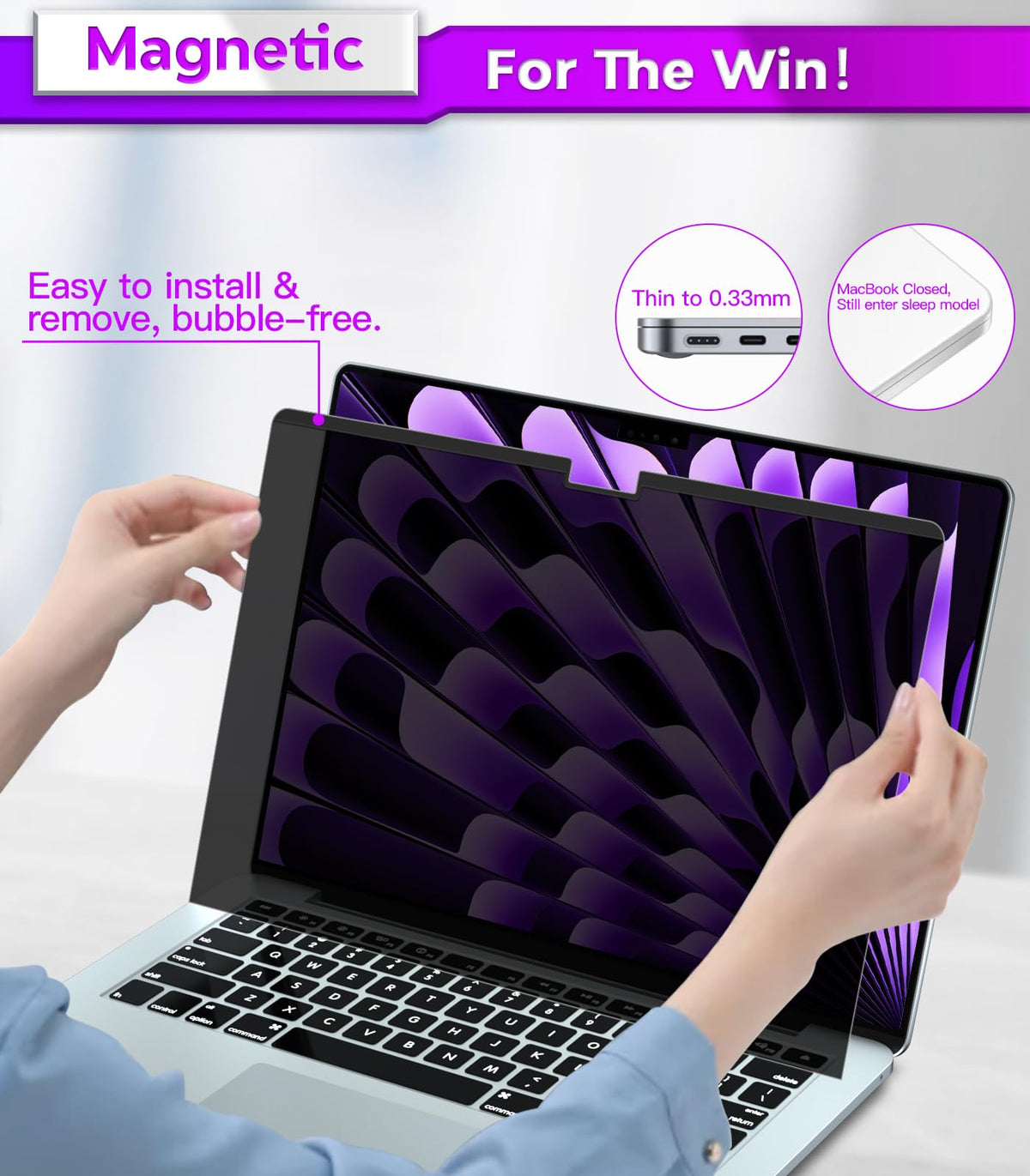 PYS privacy screen for MacBook Air 15 anti-glare closeup reduces reflections