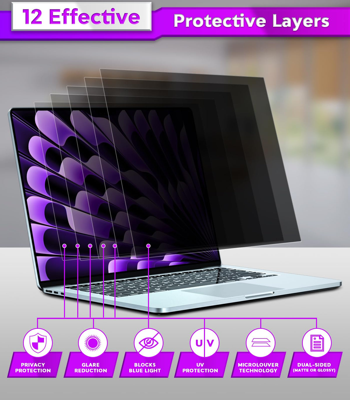 PYS privacy screen for MacBook Air 15 blue light blocking for comfortable viewing