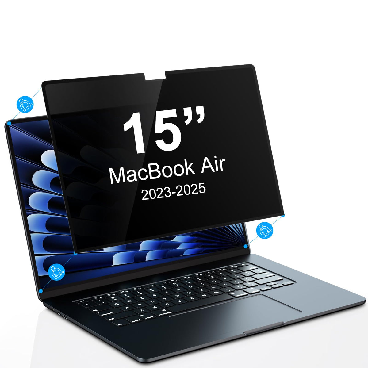 PYS privacy screen for MacBook Air 15 front view enhances on-screen privacy in open spaces