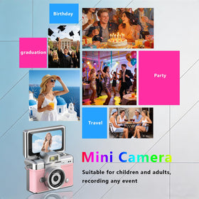 Pyxfeiiu Mini Keychain Camera features retro color-blocking for a stylish, nostalgic look.
