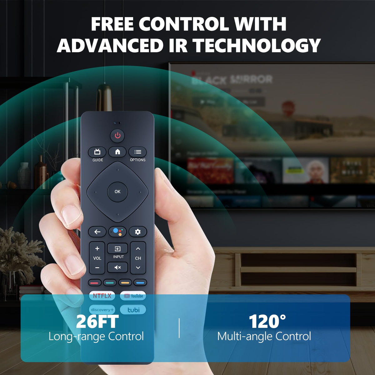 PZL remote on living room table showing TV control convenience benefit