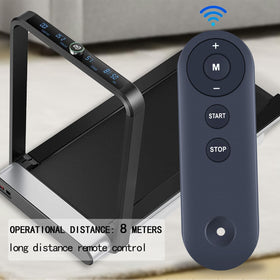 PZL remote in use with Treaflow 3100W walking pad illustrating hands-free speed control