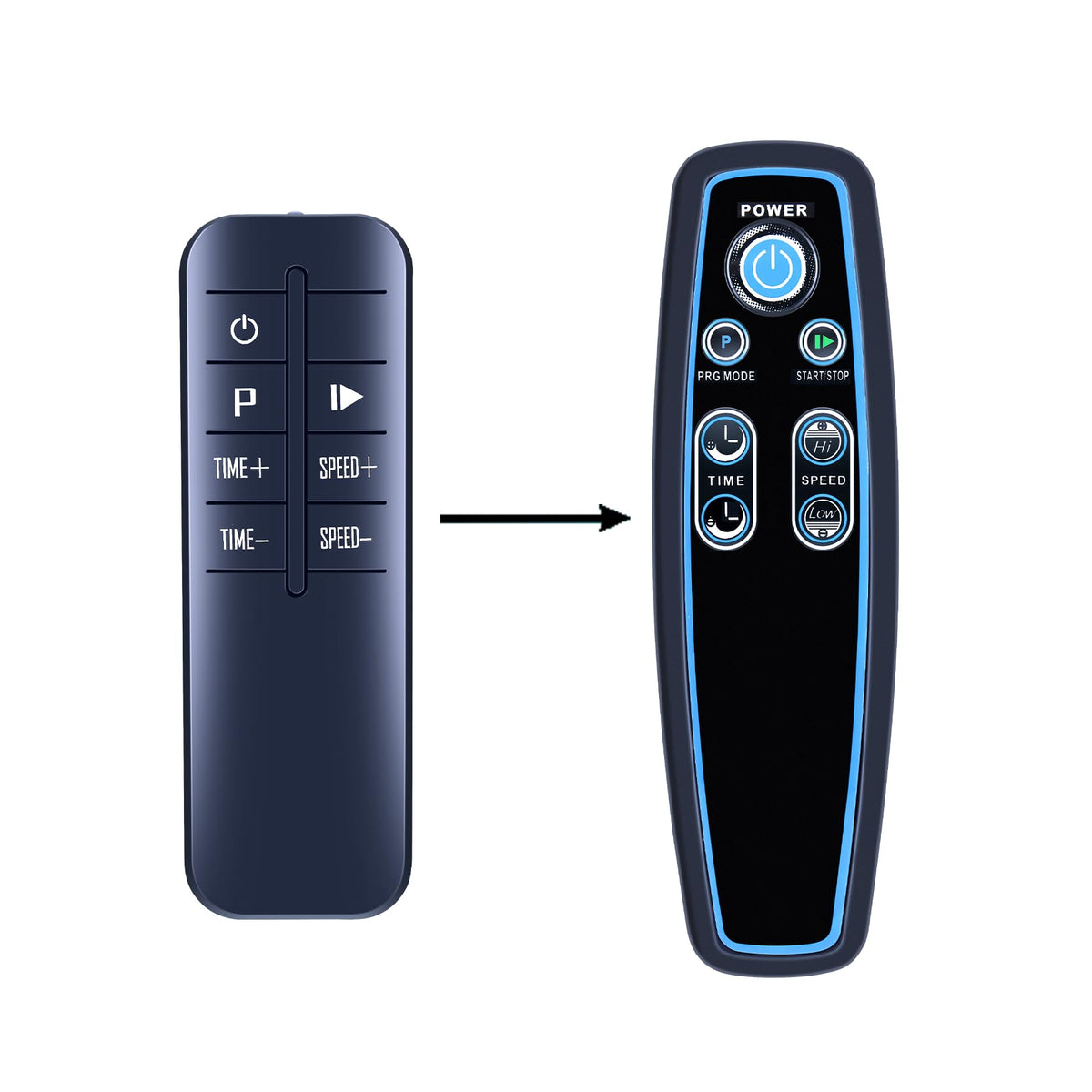 PZL replacement remote front view showing button layout and easy control
