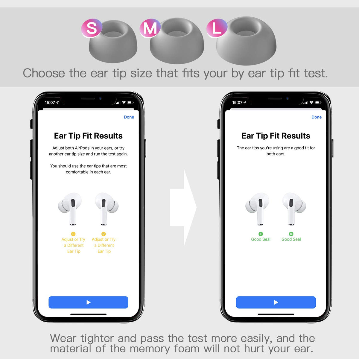 PZOZ memory foam ear tips for AirPods Pro medium help improve fit and listening comfort.