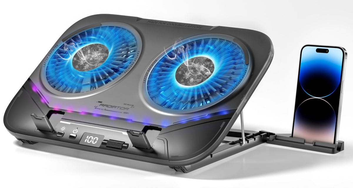 PZT Dual-Core TEC laptop cooling pad front view, stable base for steady cooling.