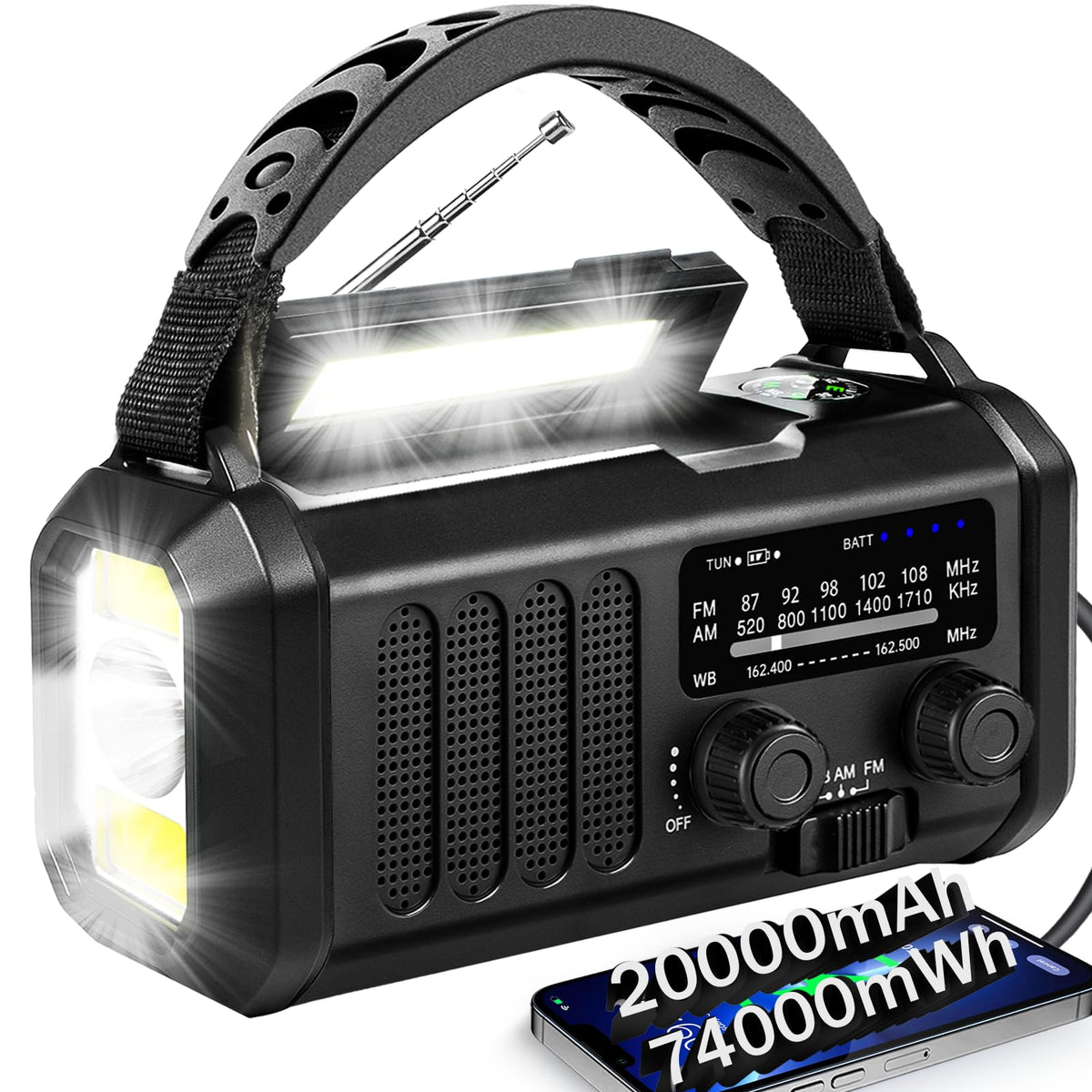QAUYYW front view showing radio face and speaker for reliable alerts