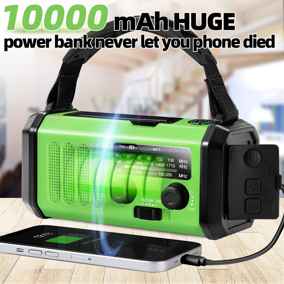 QAUYYW hand-crank detail being turned, manual charging for emergencies