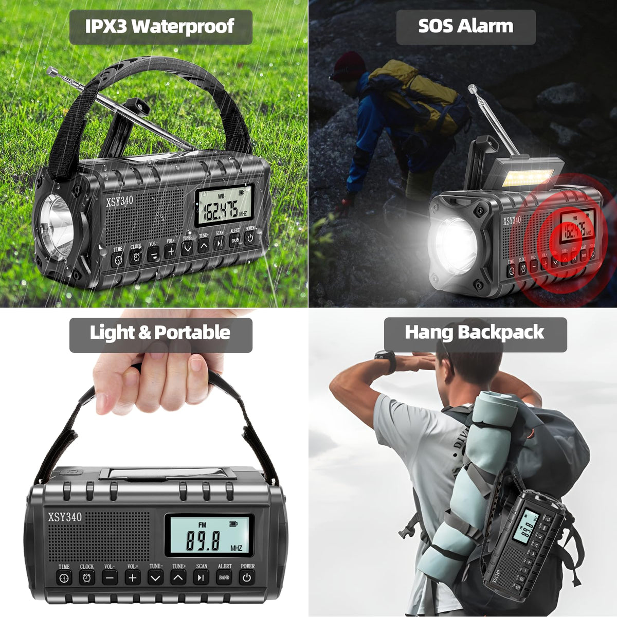 QAUYYW emergency radio flashlight with 48 LEDs for illumination