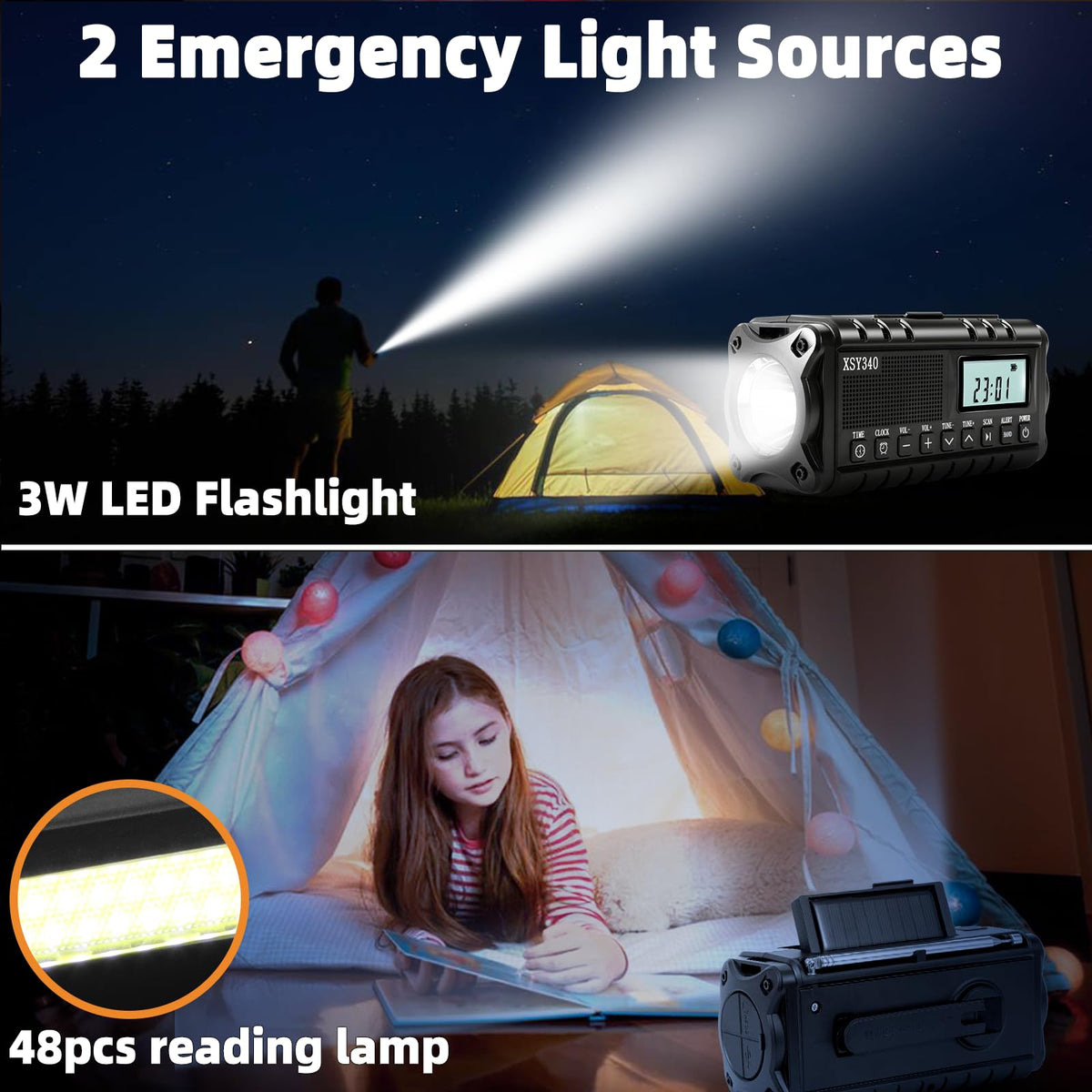 QAUYYW radio SOS siren and bright LED lighting