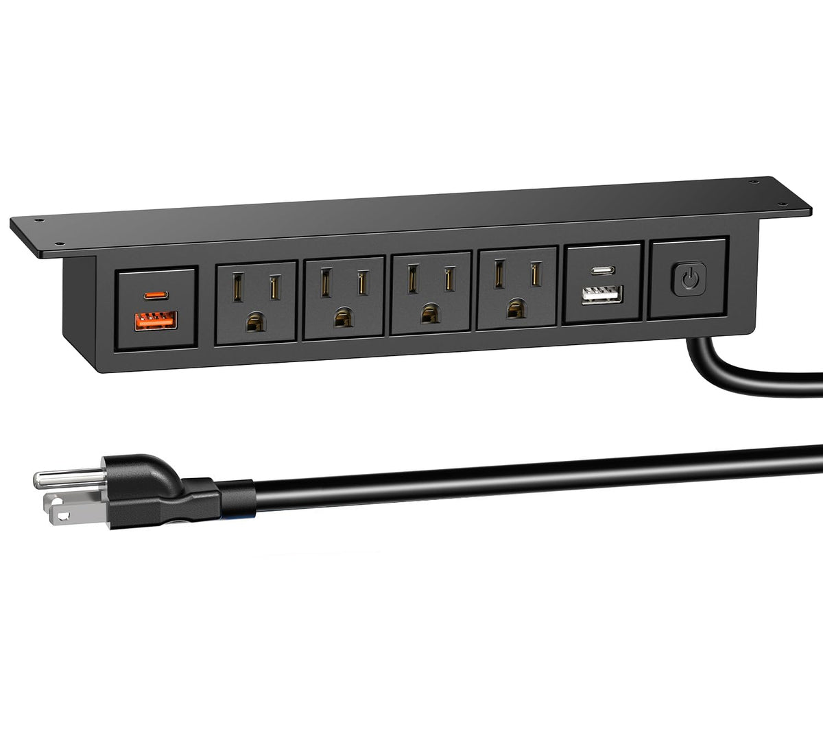 QBA front view mounted under desk showing tidy power access and organization
