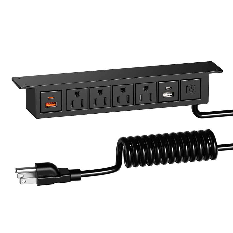 QBA front mounted under desk showing neat hidden power access and organized workspace