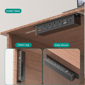 QBA powering devices on a rising standing desk showing tangle-free height adjustment benefit