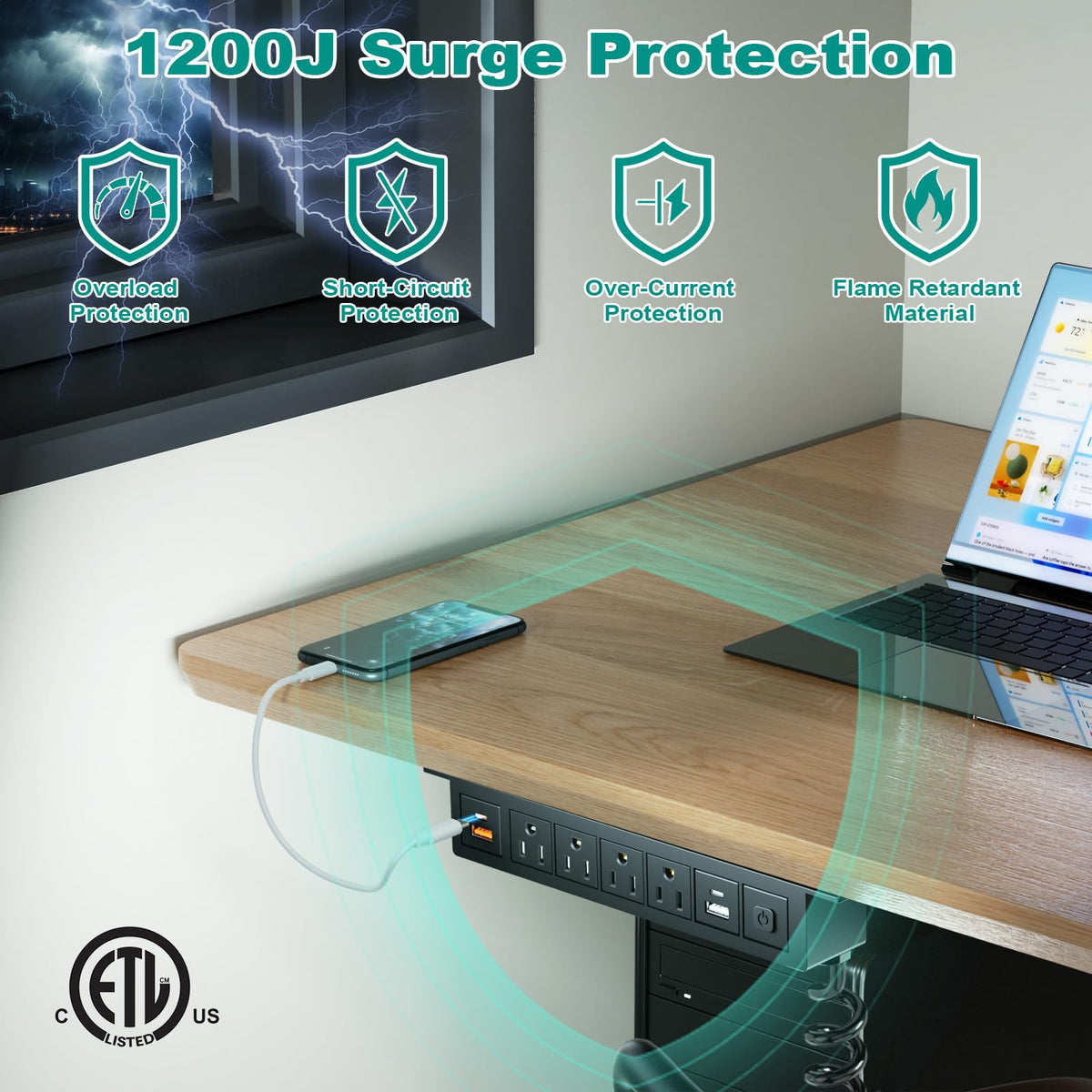 QBA lifestyle office desk setup showing discreet charging and improved workspace benefit