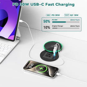 QBA top wireless pad close-up highlighting 15W charging convenience