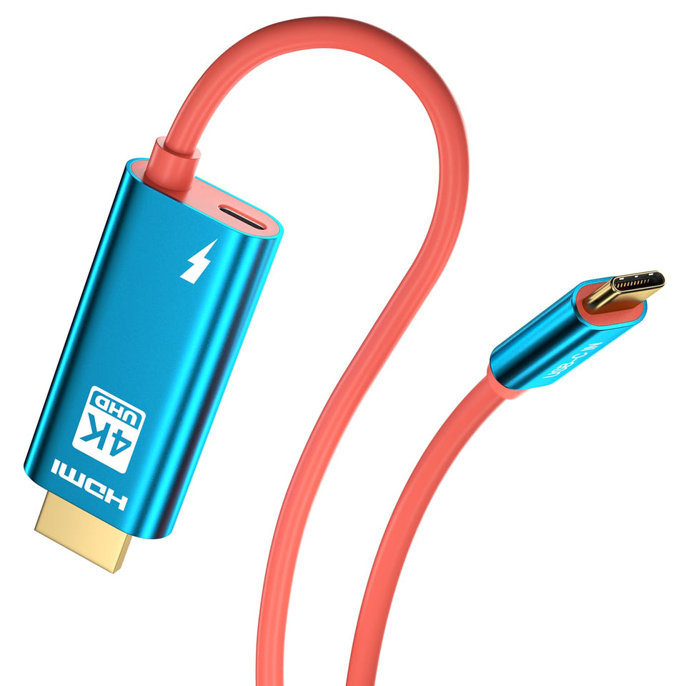 QCEs USB-C to HDMI cable outputs 4K30Hz to a TV while charging.
