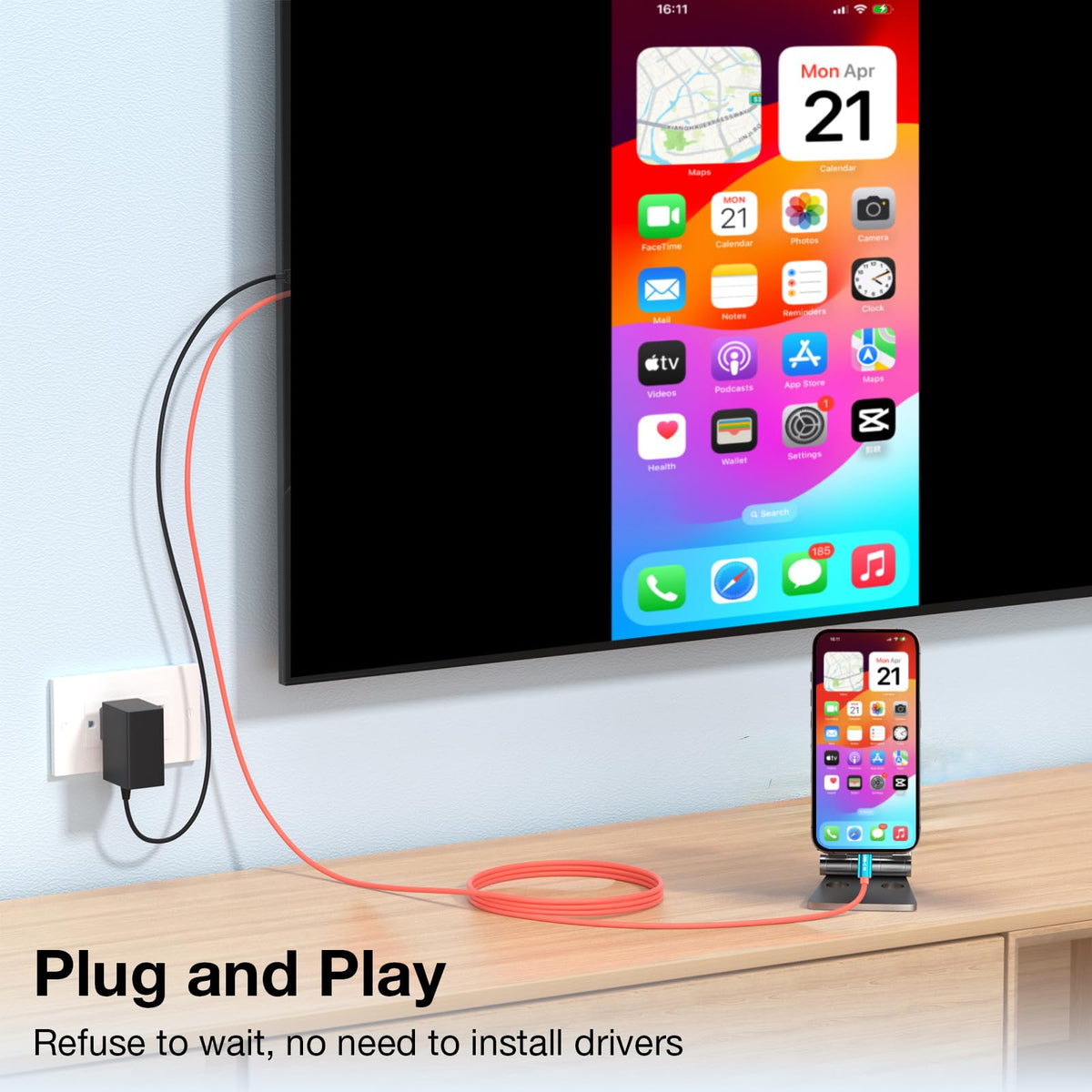 QCEs USB-C to HDMI cable connects iPhone to a screen with ease.