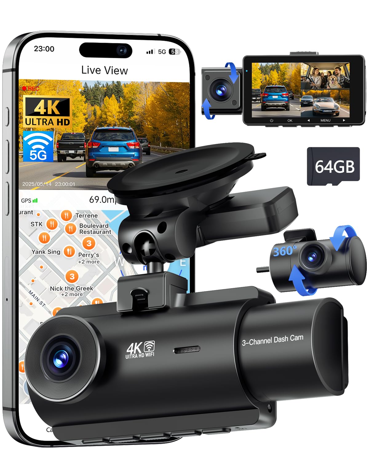 QCONTROL 4K front camera captures broad road scenes with high clarity