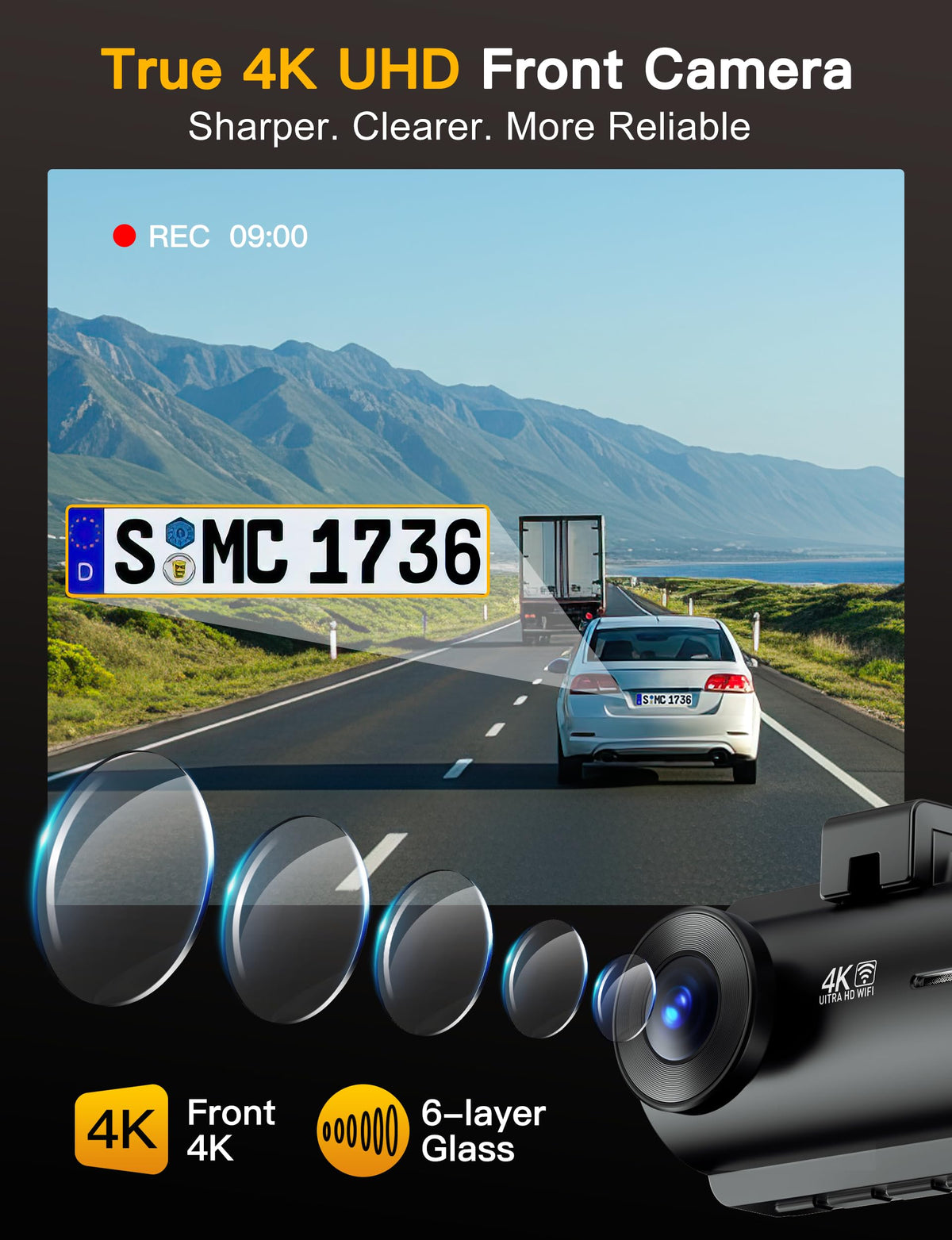 QCONTROL rear camera records traffic behind the vehicle