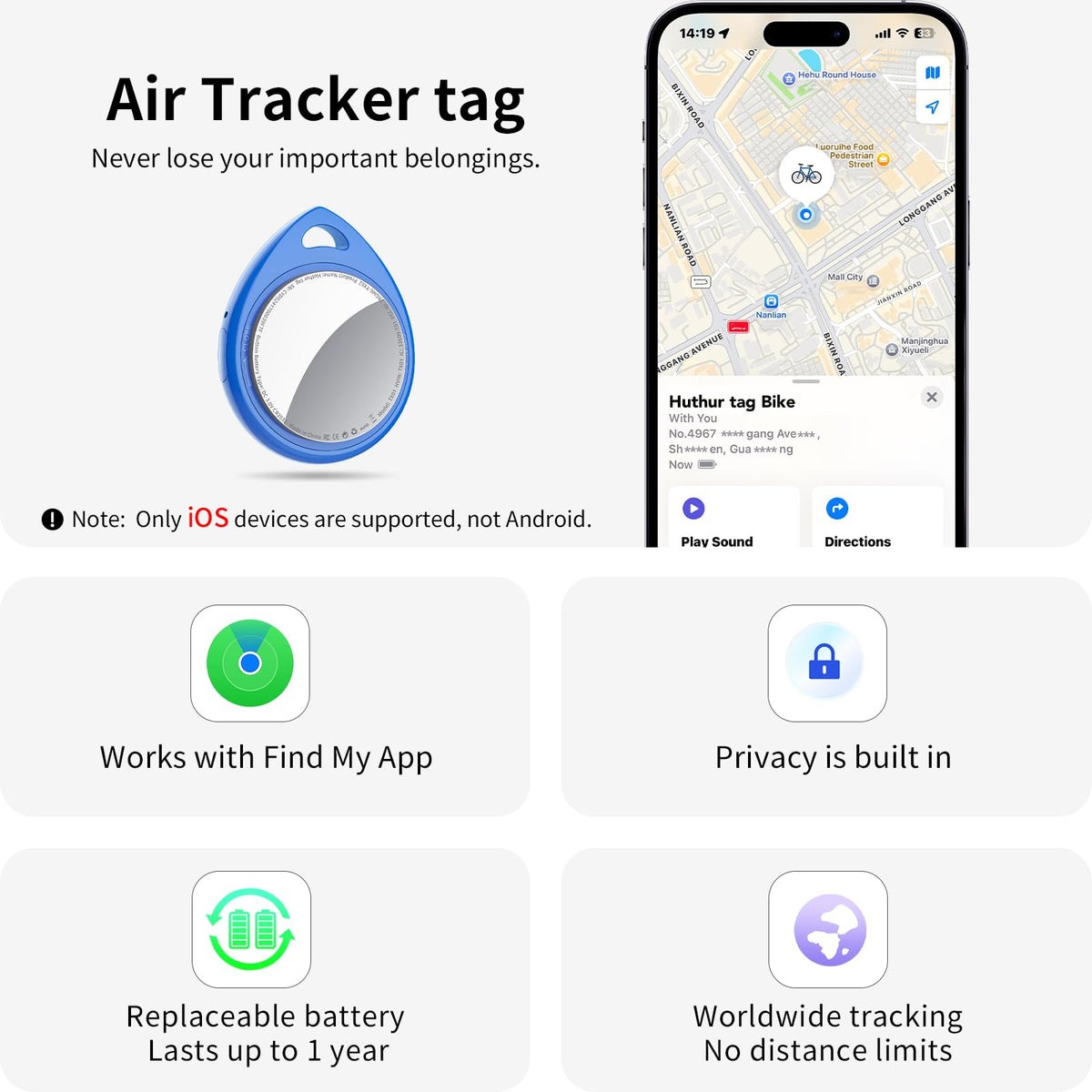 QCOQ Air Tracker attached to keychain demonstrates quick location for everyday items.