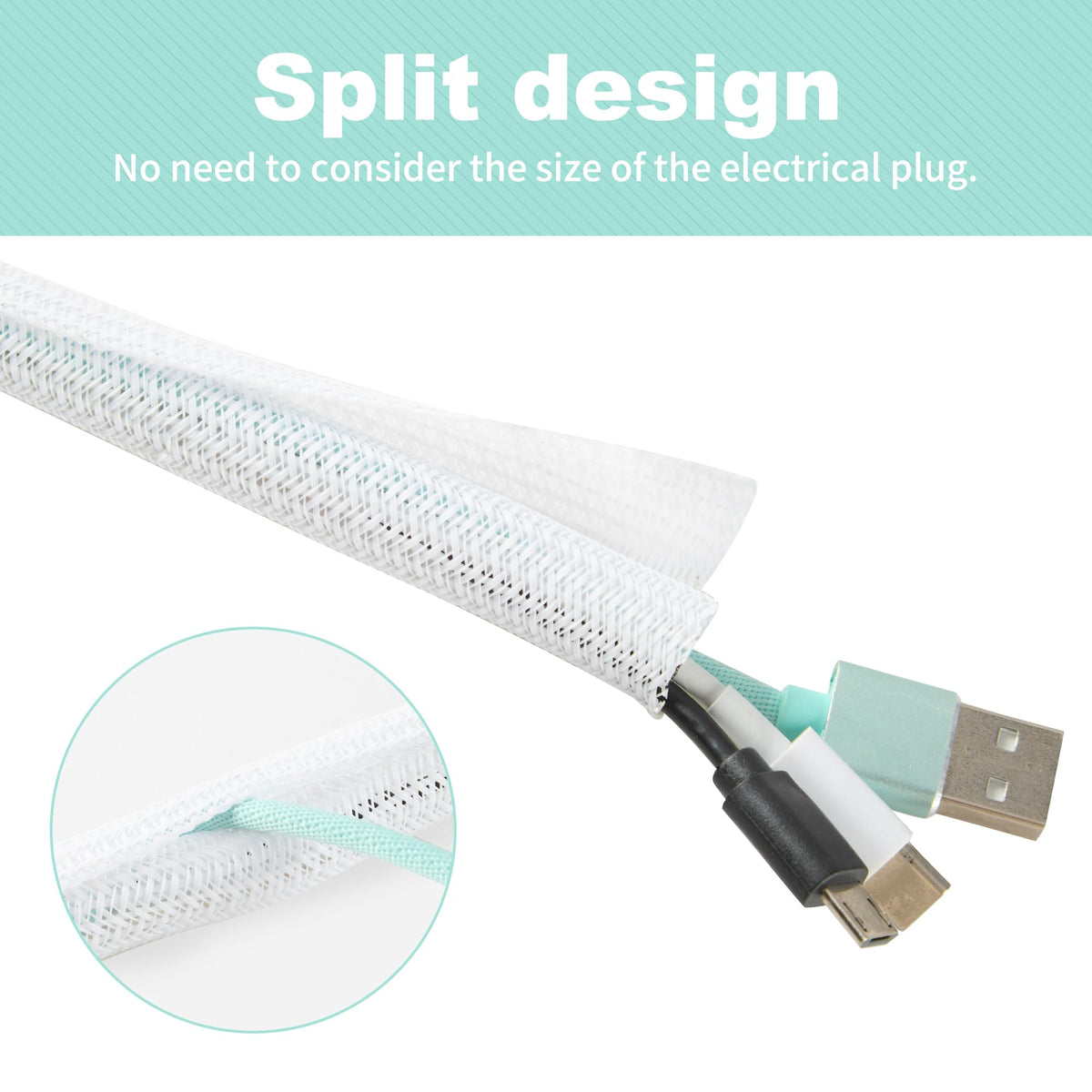 QCSIW braided sleeve; easy wrap design reduces cord clutter.