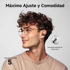 QCY Crossky C30 side clip detail highlighting ergonomic fit for movement