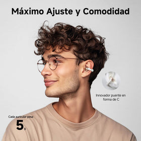 QCY Crossky C30 side view on ear demonstrating secure fit while active