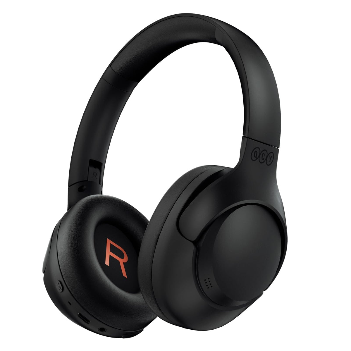 QCY H3 front view showing sleek black design and clear controls for easy use