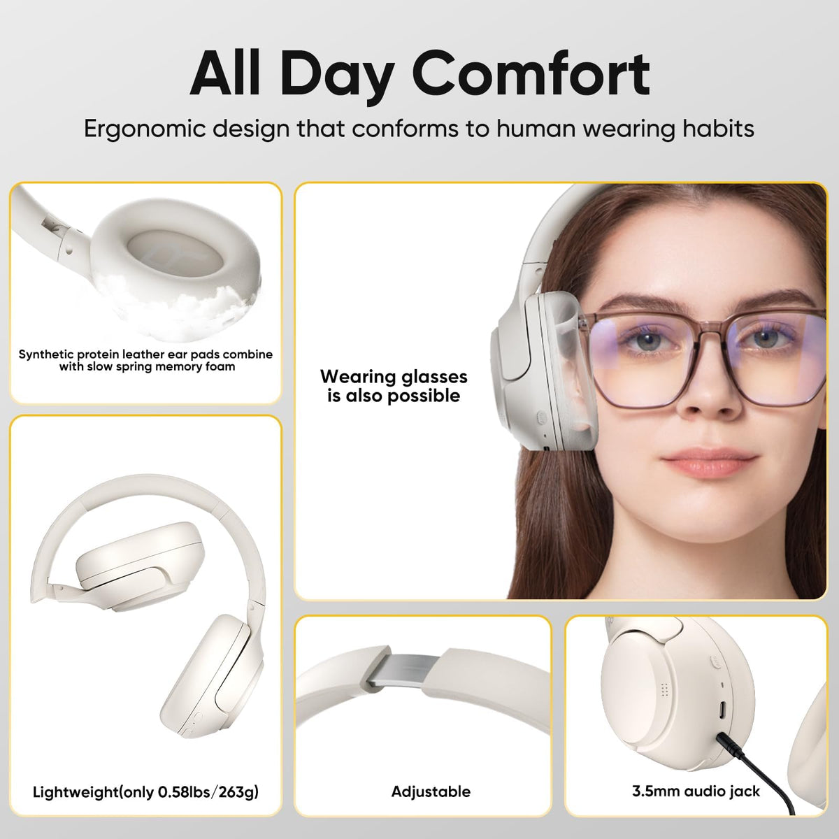 Person wearing QCY H3 on a train showing noise isolation benefit during commute