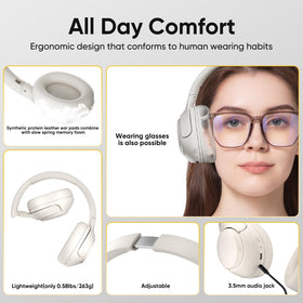 Person wearing QCY H3 on a train showing noise isolation benefit during commute