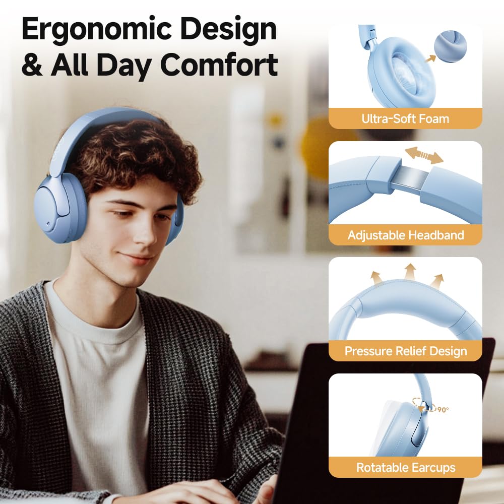 QCY H3 PRO ergonomic design with soft earcups for all-day comfort